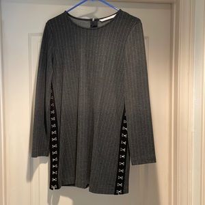 Zara Pin Stripe Dress -Dark Gray with hooks on side that can open. Zipper Back